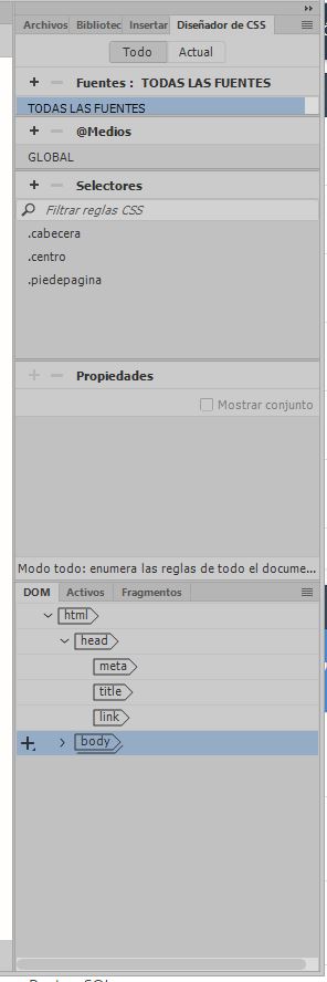 Panel derecho - diseñar y DOM